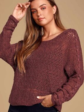 Billabong Plum Open-Weave Crew Sweater